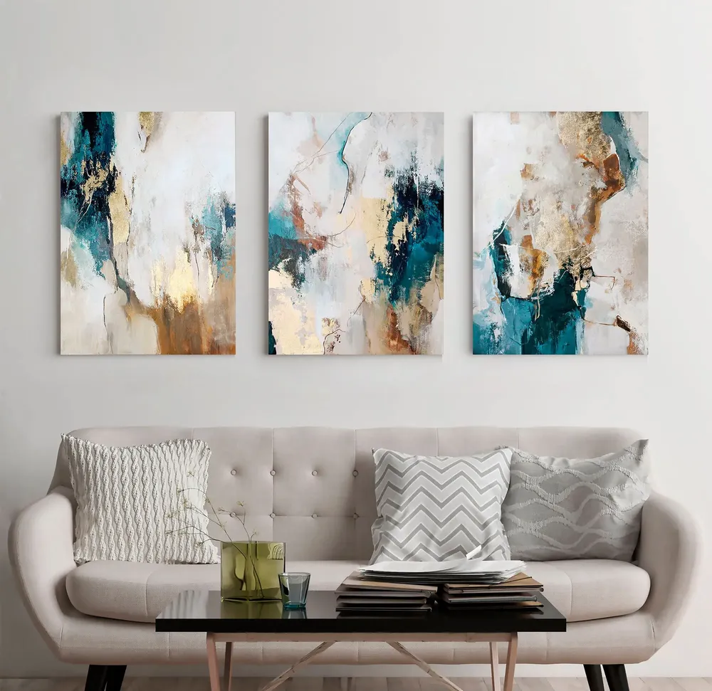 Tableaux - Série de peintures abstraites faites à la main en bleu et or « Flow » - MATISS ART STUDIO