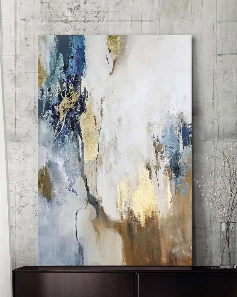 Tableaux - Série de peintures abstraites faites à la main en bleu et or « Flow » - MATISS ART STUDIO