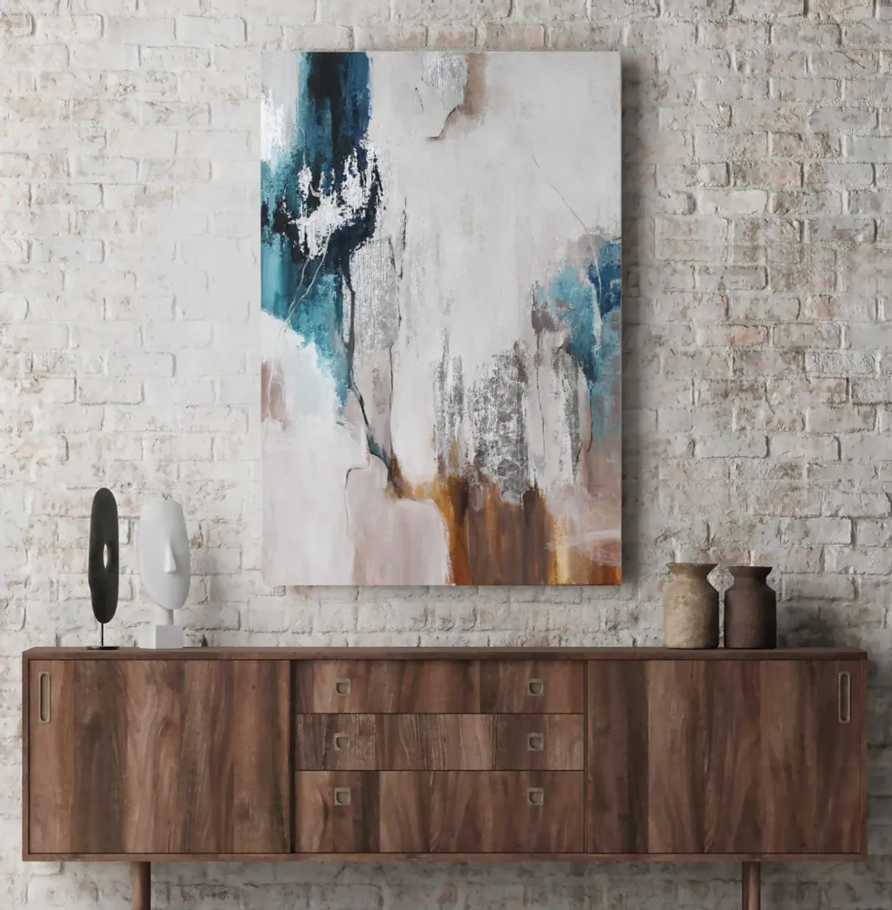 Tableaux - Série de peintures abstraites faites à la main en bleu et or « Flow » - MATISS ART STUDIO