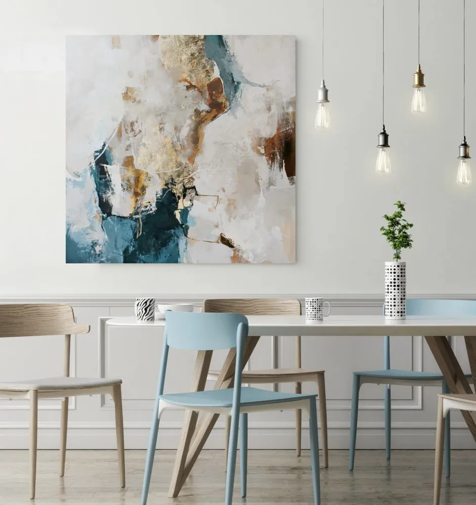 Paintings - Abstract handmade original series of paintings in blue gold "Sobriety" - MATISS ART STUDIO