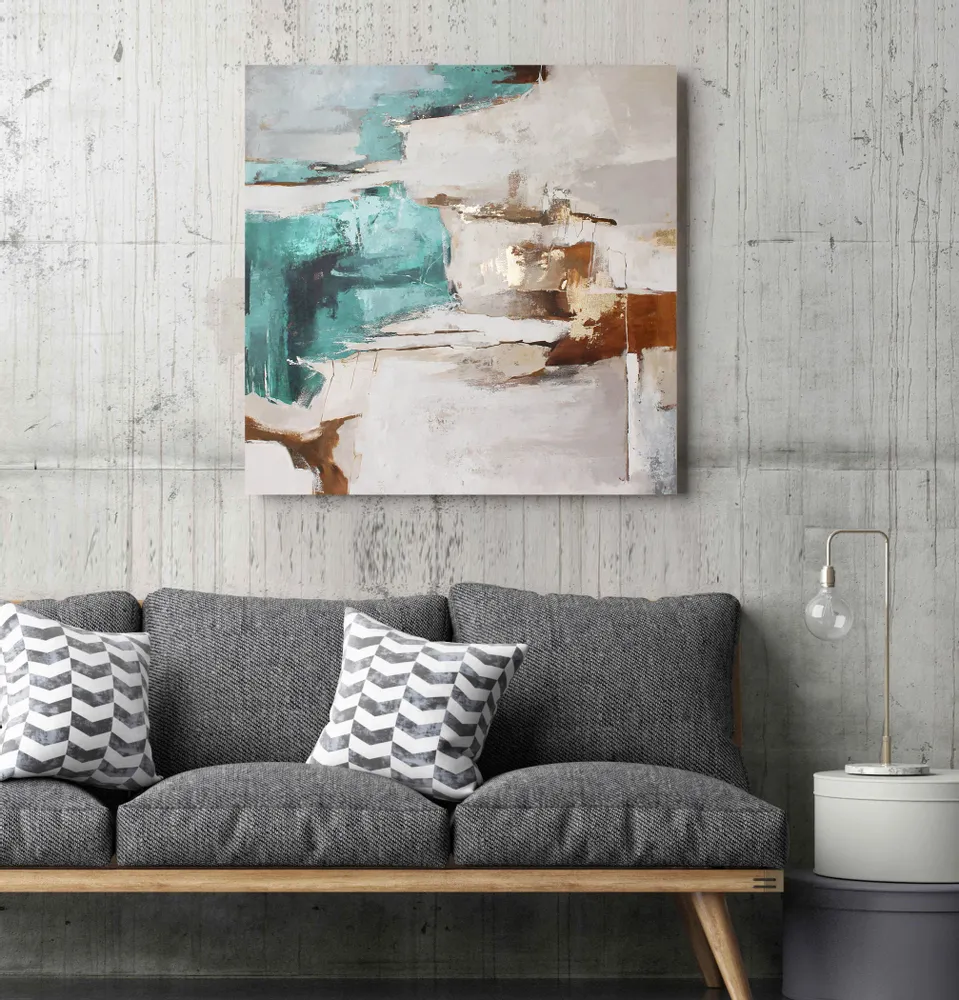 Paintings - Abstract handmade original series of paintings in blue gold "Sobriety" - MATISS ART STUDIO