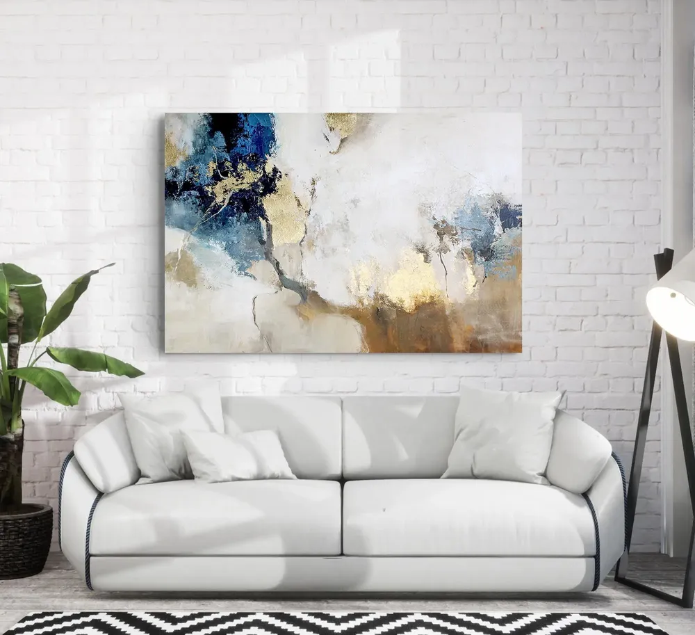 Paintings - Series of handmade abstract paintings in blue gold "Avalacnhe" - MATISS ART STUDIO