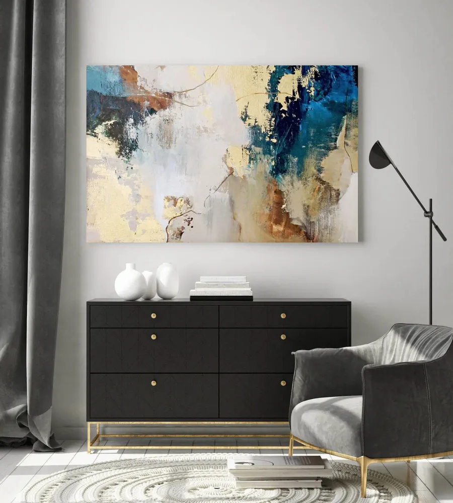 Paintings - Series of handmade abstract paintings in blue gold "Avalacnhe" - MATISS ART STUDIO