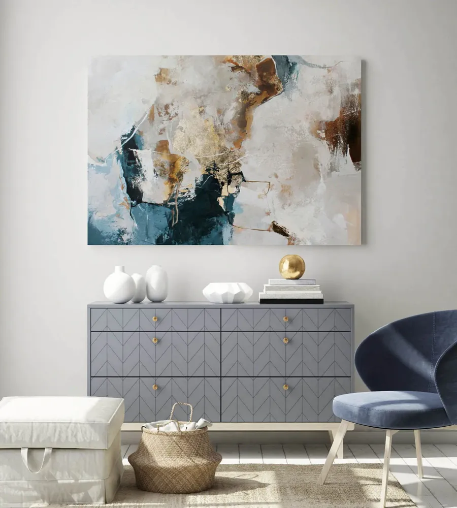 Paintings - Series of handmade abstract paintings in blue gold "Avalacnhe" - MATISS ART STUDIO