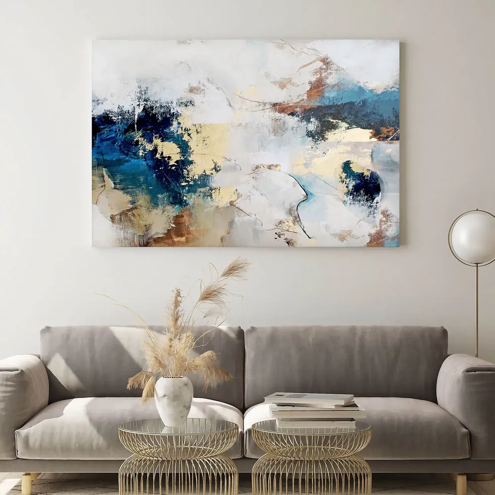 Paintings - Series of handmade abstract paintings in blue gold "Avalacnhe" - MATISS ART STUDIO
