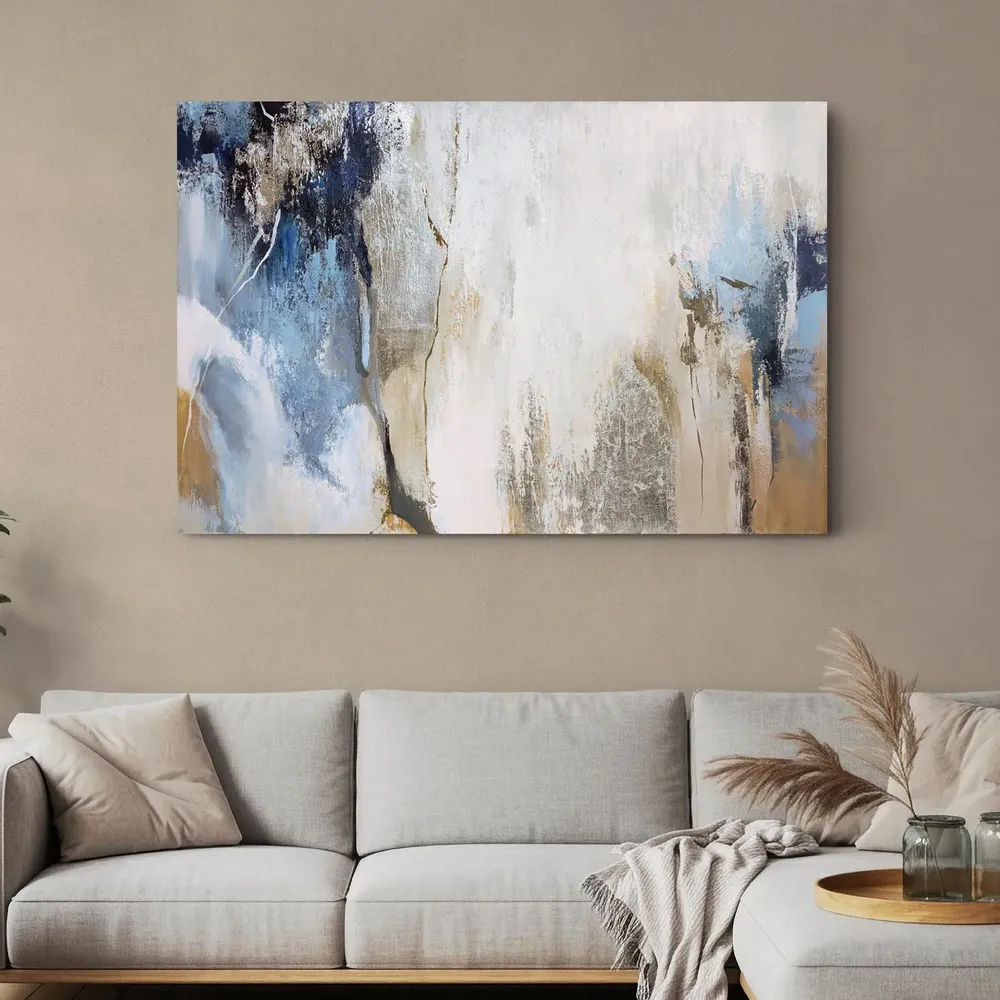 Paintings - Series of handmade abstract paintings in blue gold "Avalacnhe" - MATISS ART STUDIO