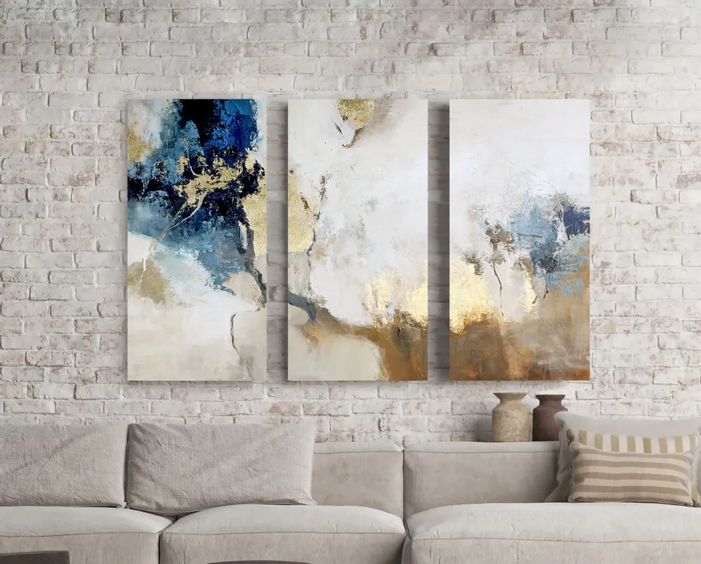 Paintings - Series of handmade abstract paintings in blue gold "Avalacnhe" - MATISS ART STUDIO