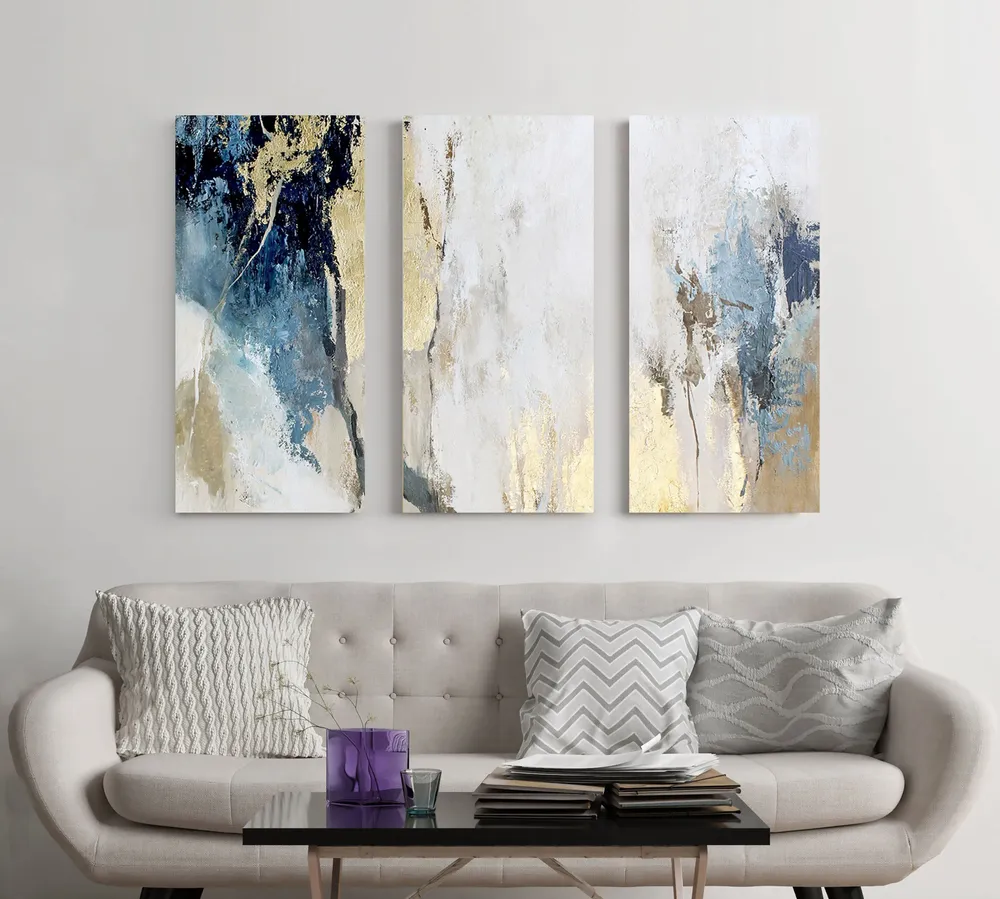 Paintings - Series of handmade abstract paintings in blue gold "Avalacnhe" - MATISS ART STUDIO