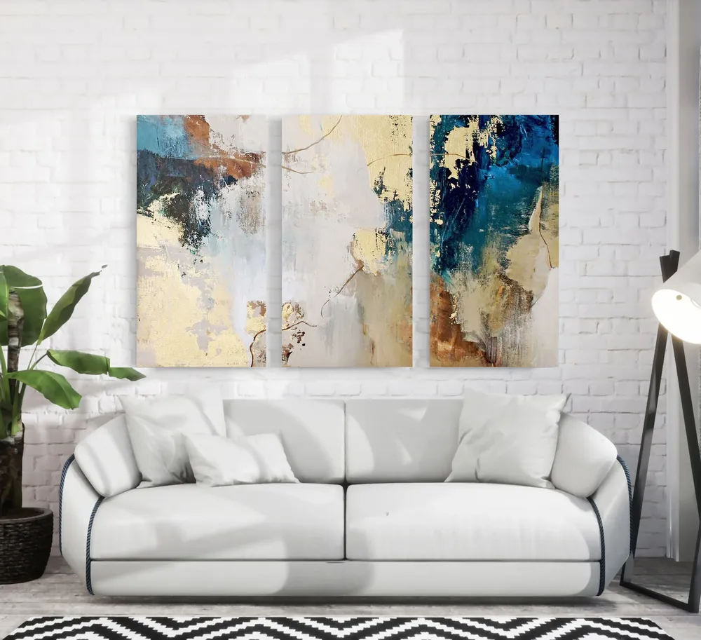 Paintings - Series of handmade abstract paintings in blue gold "Avalacnhe" - MATISS ART STUDIO