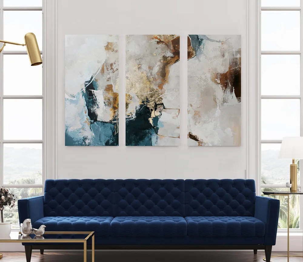 Paintings - Series of handmade abstract paintings in blue gold "Avalacnhe" - MATISS ART STUDIO