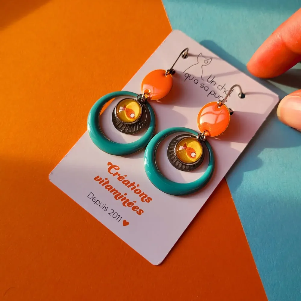 Jewelry - CALI earrings (Cabochon collection) - UN CHAT QU'A SA PUCE