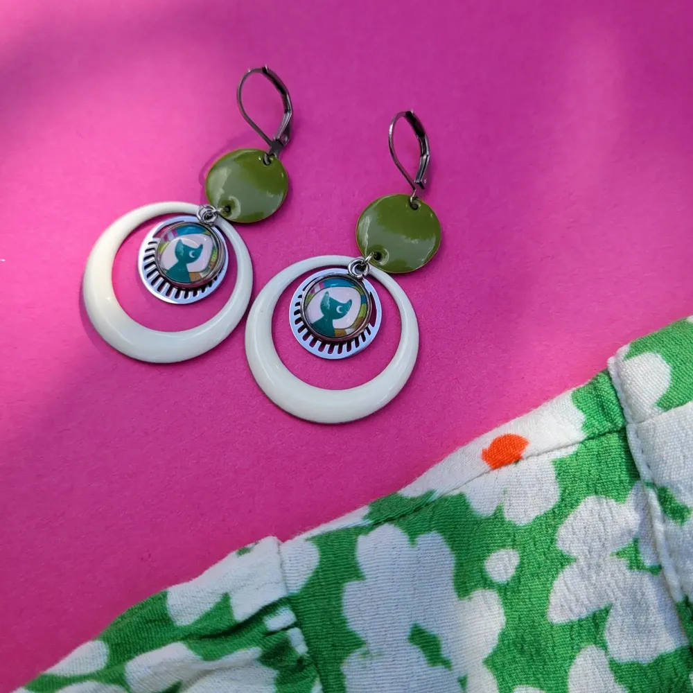 Jewelry - CALI earrings (Cabochon collection) - UN CHAT QU'A SA PUCE