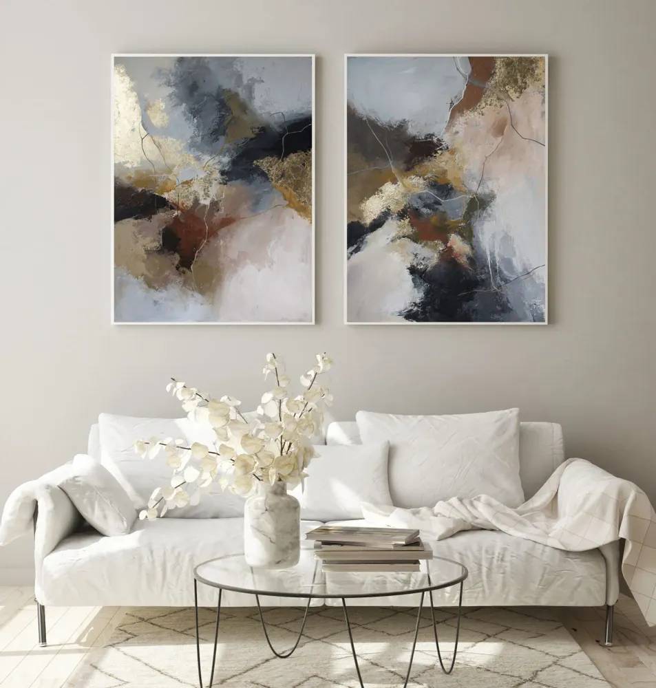Paintings - Handmade abstract paintings series in gray brown « Rime » - MATISS ART STUDIO