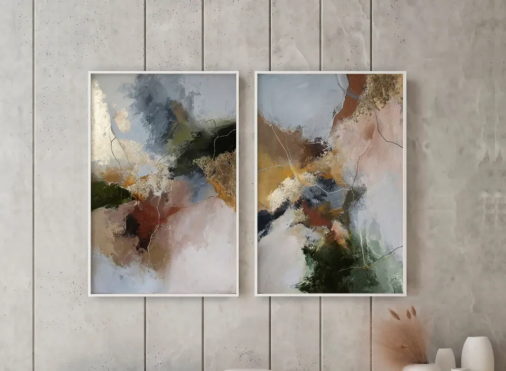 Paintings - Handmade abstract paintings series in gray brown « Rime » - MATISS ART STUDIO