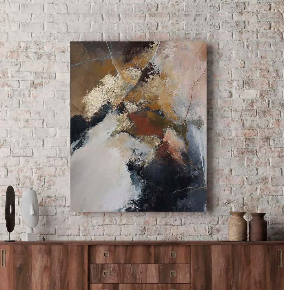 Paintings - Handmade abstract paintings series in gray brown « Rime » - MATISS ART STUDIO