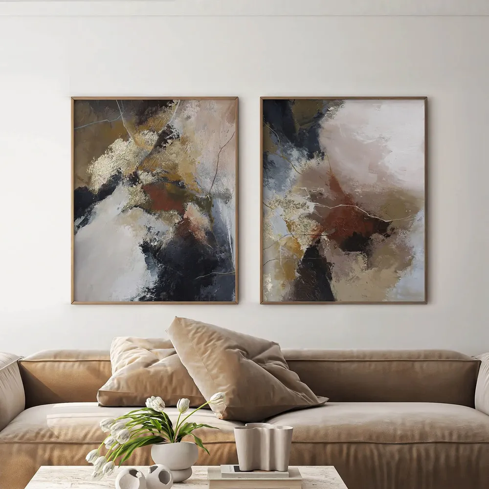 Paintings - Handmade abstract paintings series in gray brown « Rime » - MATISS ART STUDIO