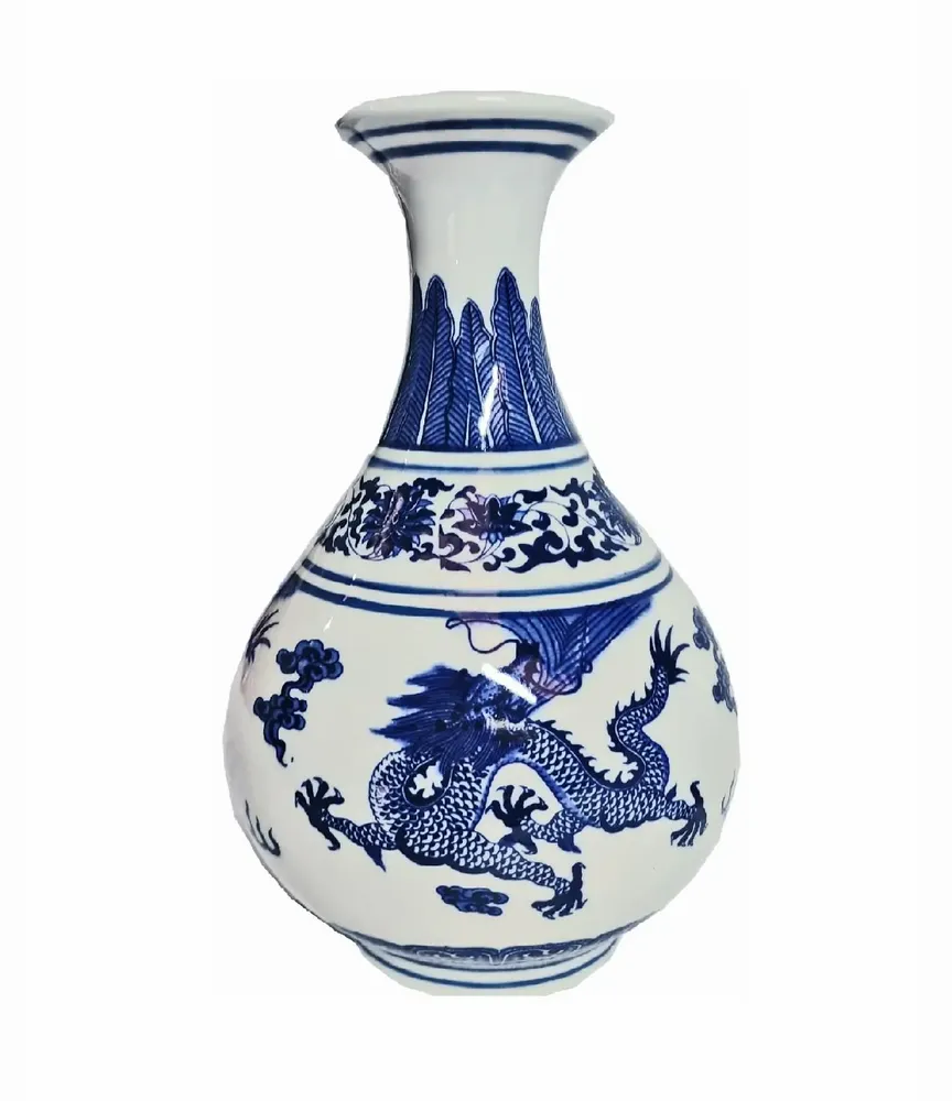 Vases - Vase traditionnel bleu blanc Dragon en porcelaine - GALERIE D'ORIENT