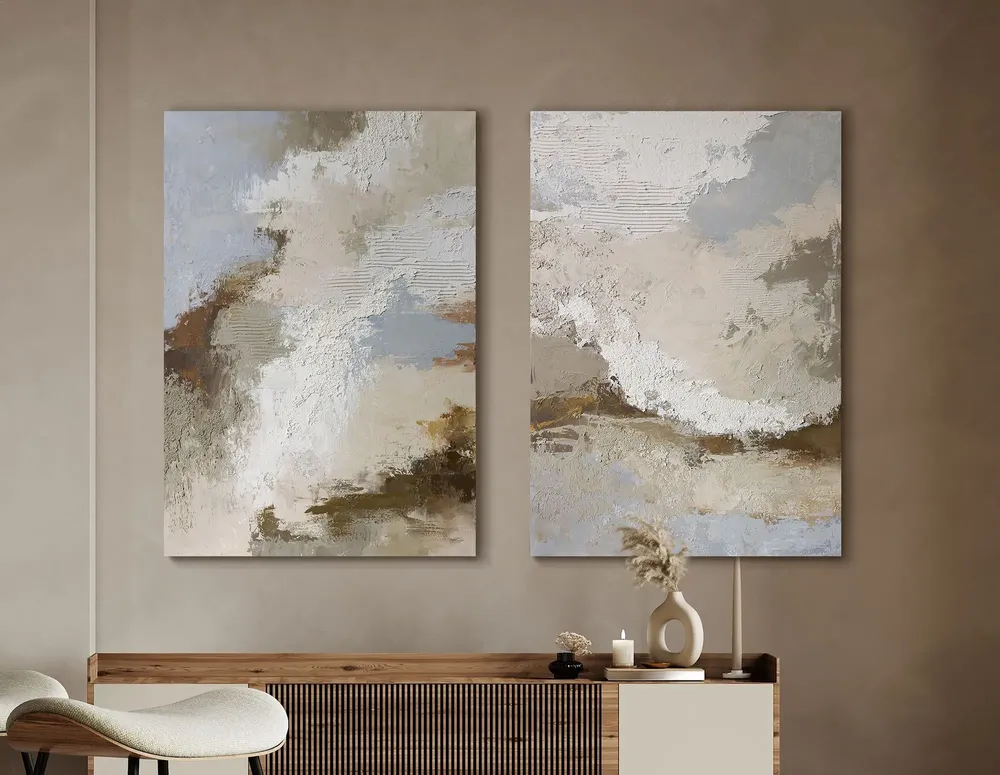 Office design and planning - Handmade abstract paintings textured series « Fjord » - MATISS ART STUDIO