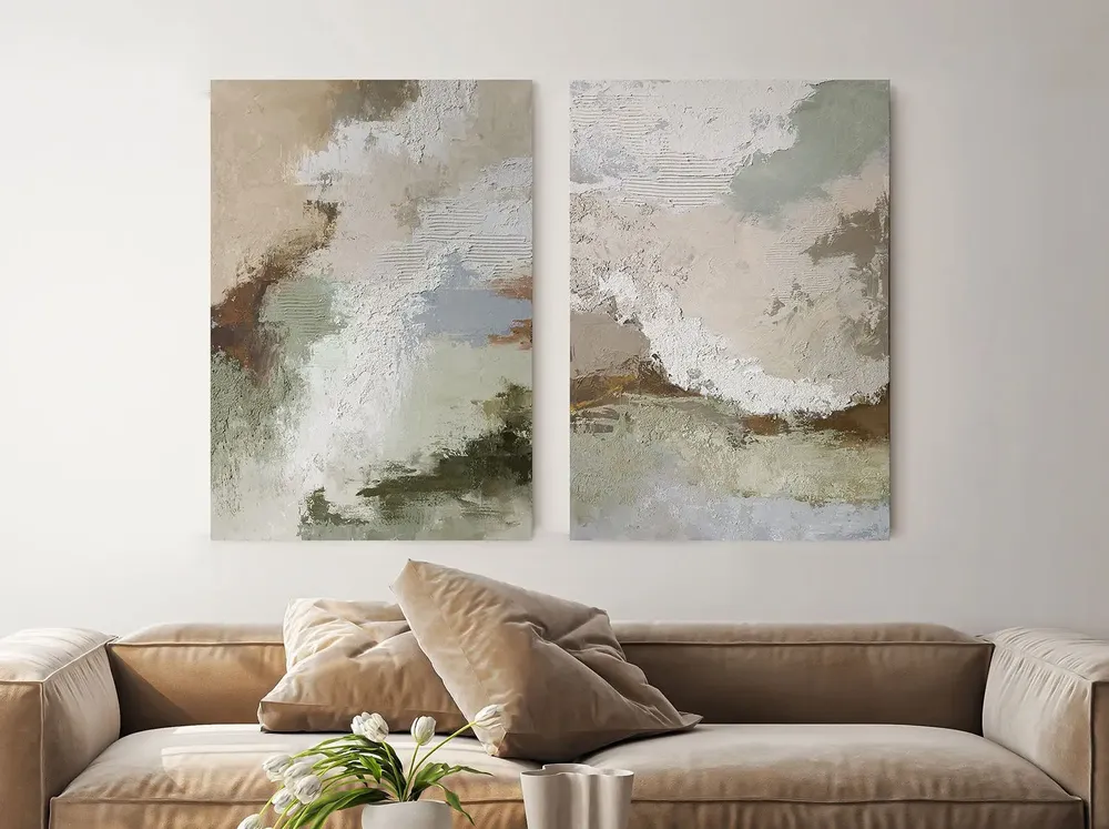 Office design and planning - Handmade abstract paintings textured series « Fjord » - MATISS ART STUDIO