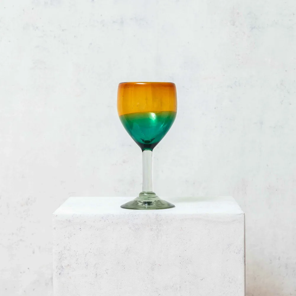 Wine accessories - Blown Vine Glass in Amber and Aquamarine - HUAKAL