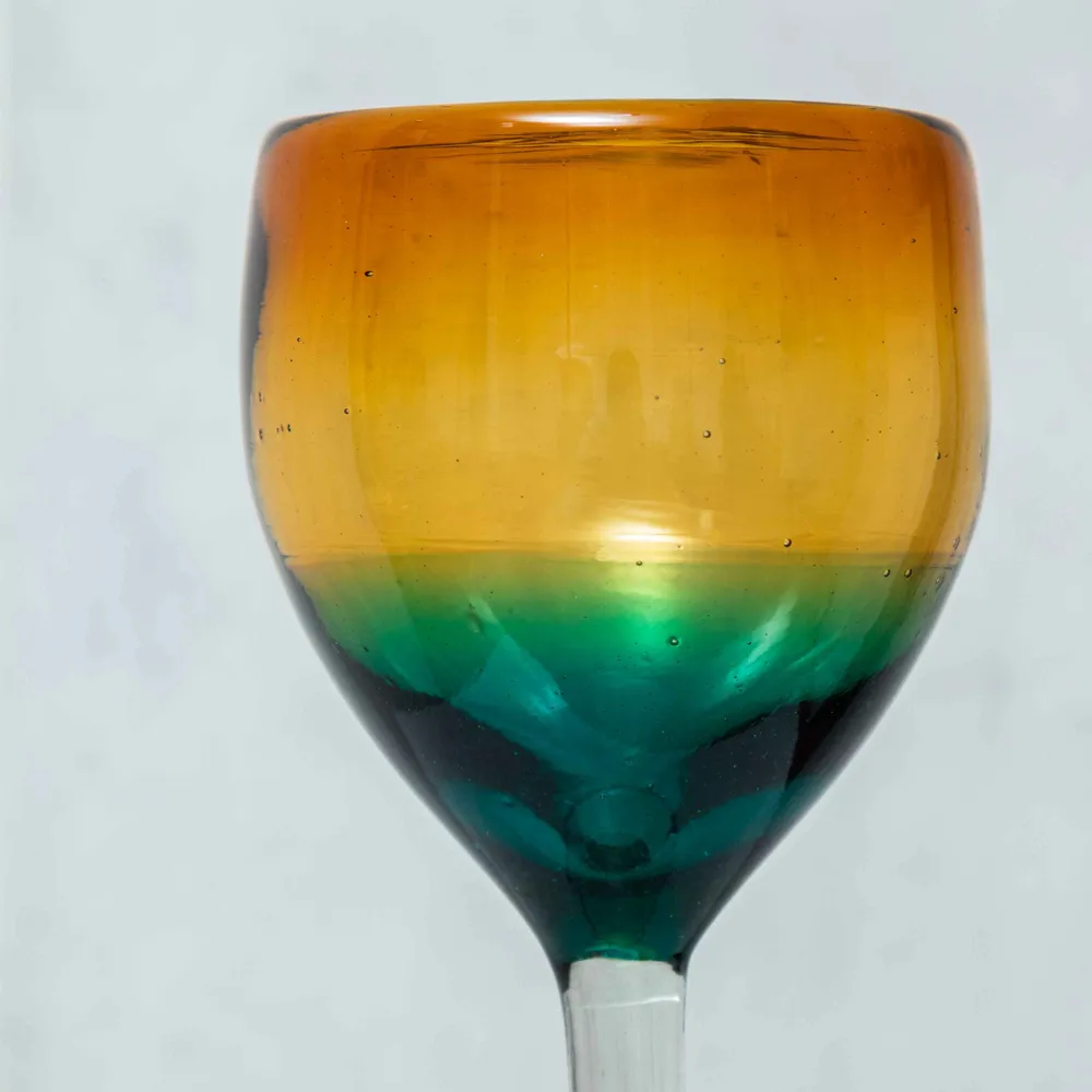 Wine accessories - Blown Vine Glass in Amber and Aquamarine - HUAKAL