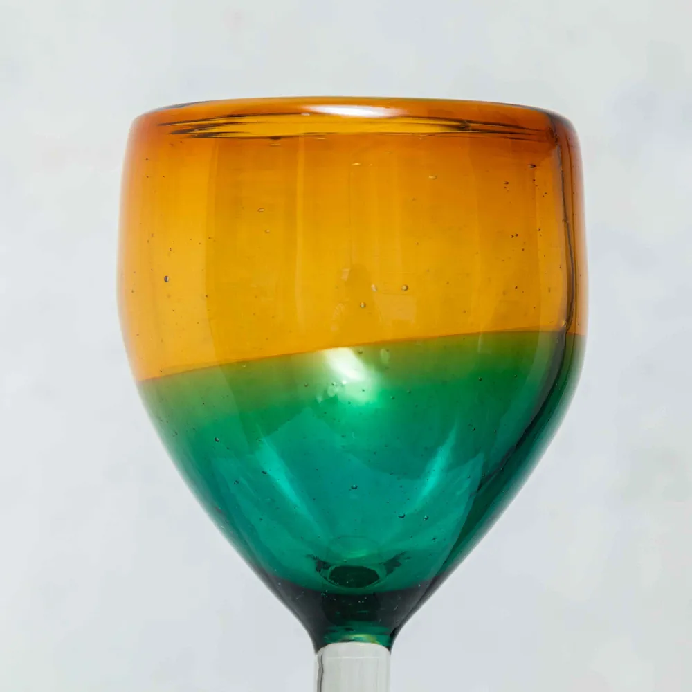 Wine accessories - Blown Vine Glass in Amber and Aquamarine - HUAKAL