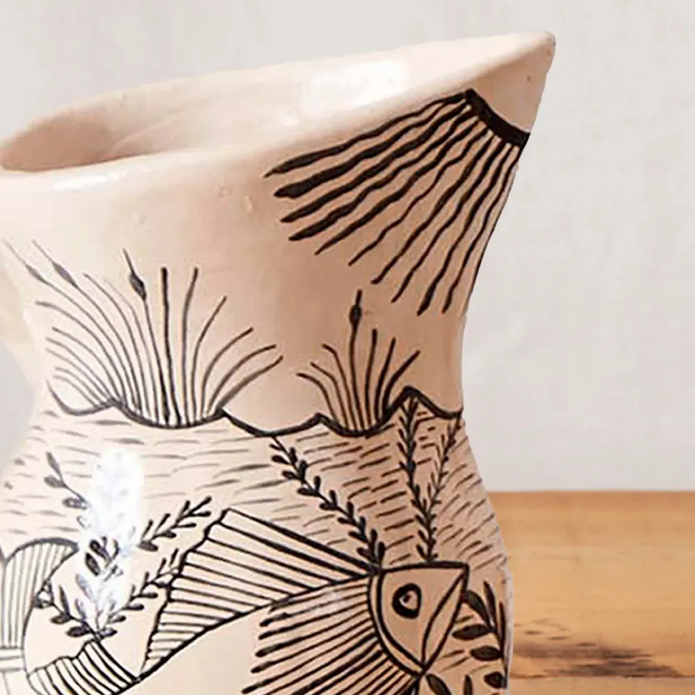 Formal plates - Water Jug in Burnished Clay, Fish collection - HUAKAL