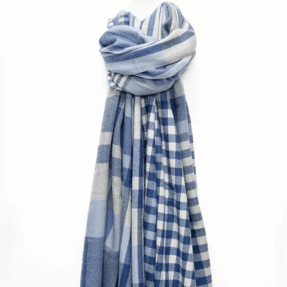 Scarves - LARGO blue acrylic and wool scarf - MONSIEUR CHARLI