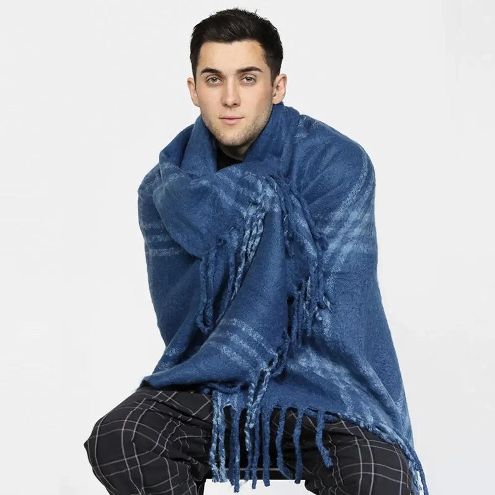 Throw blankets - TITOUAN blue acrylic plaid - MONSIEUR CHARLI