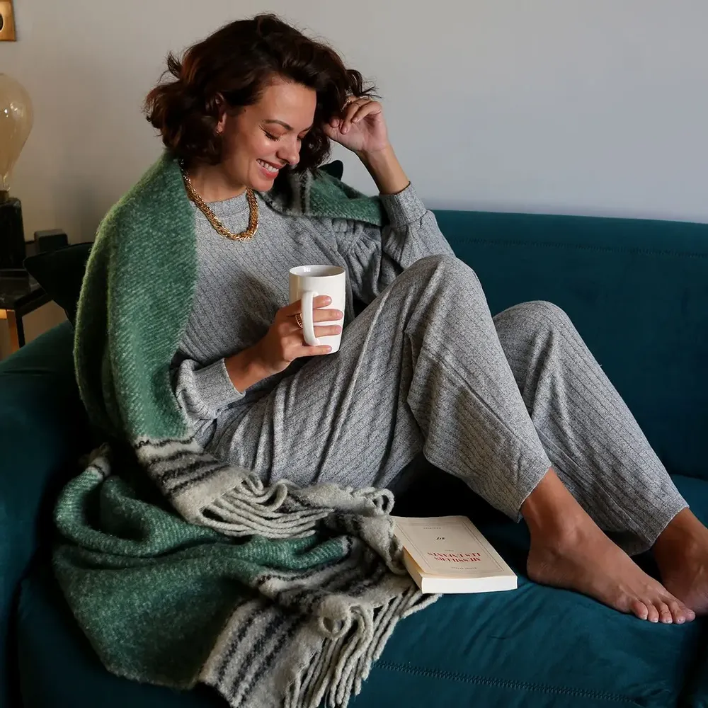Throw blankets - TAO green wool blanket - MONSIEUR CHARLI