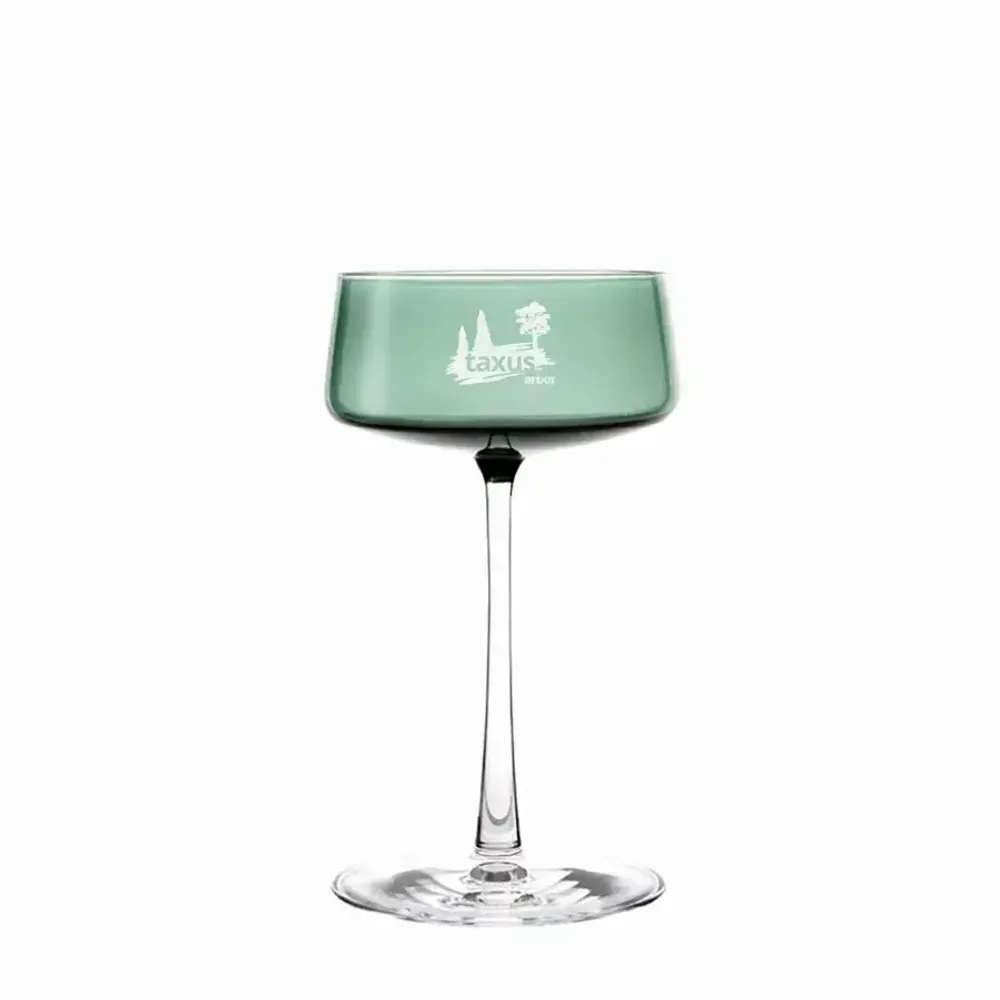 Glass - VidaMalachit colored champagne glass with logo - 1 piece 230 ml - PEKALLA CRISTAL GLASS