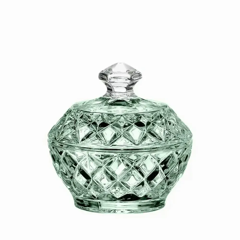 Crystal ware - Malachit crystal set sugar bowl - creamer and tray - 3 pieces - PEKALLA CRISTAL GLASS
