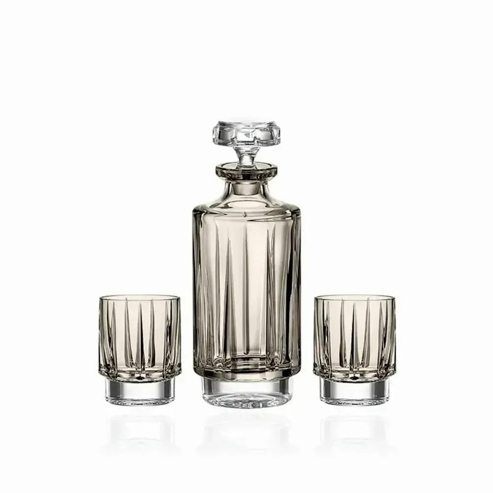 Crystal ware - Linea Mokka Set Decanter + Crystal Whiskey Glasses - 2 pieces - PEKALLA CRISTAL GLASS