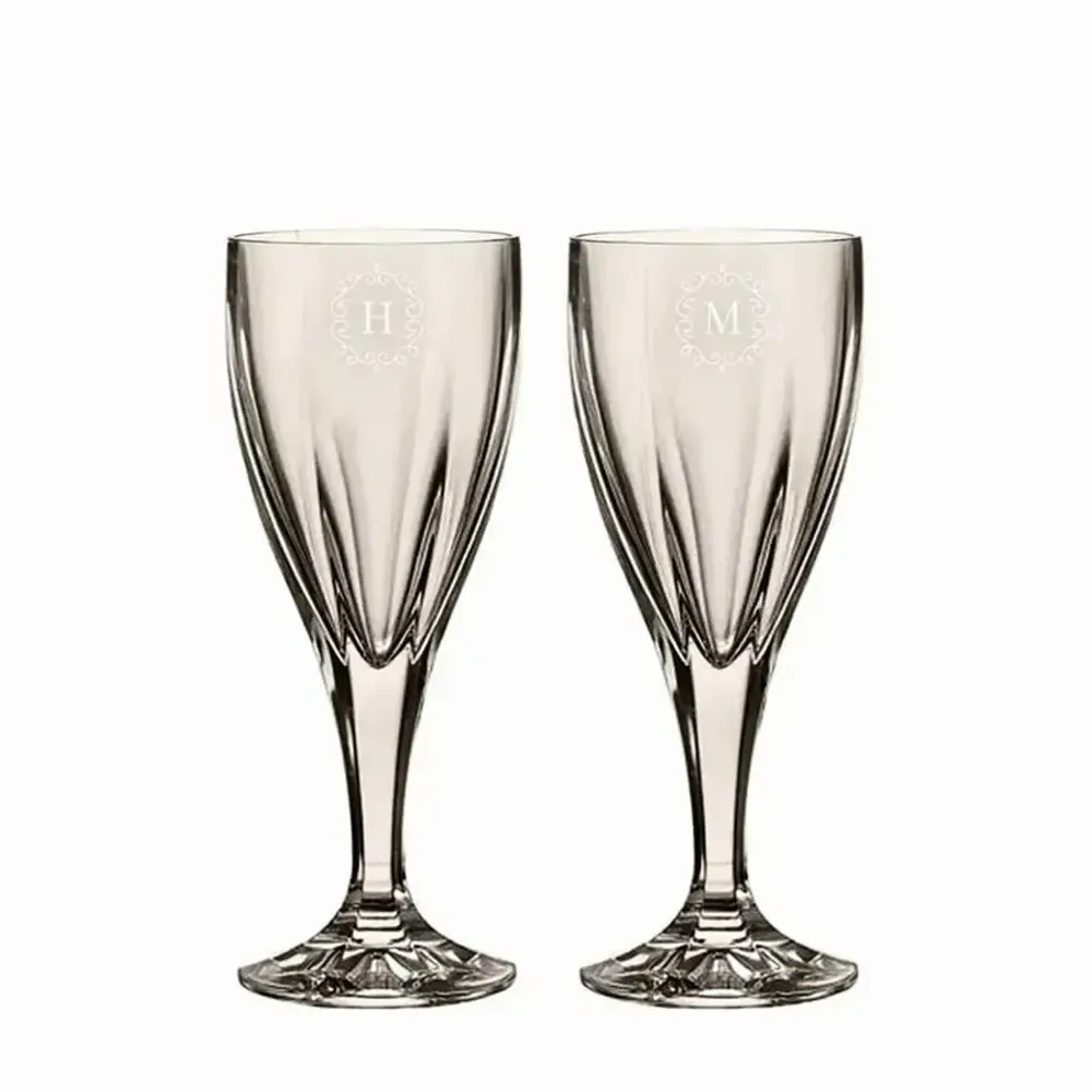 Cristallerie - Mokka Verres à vin en cristal avec les initiales pour le mariage - l'anniversaire - 2 pièces 220 ml - PEKALLA CRISTAL GLASS