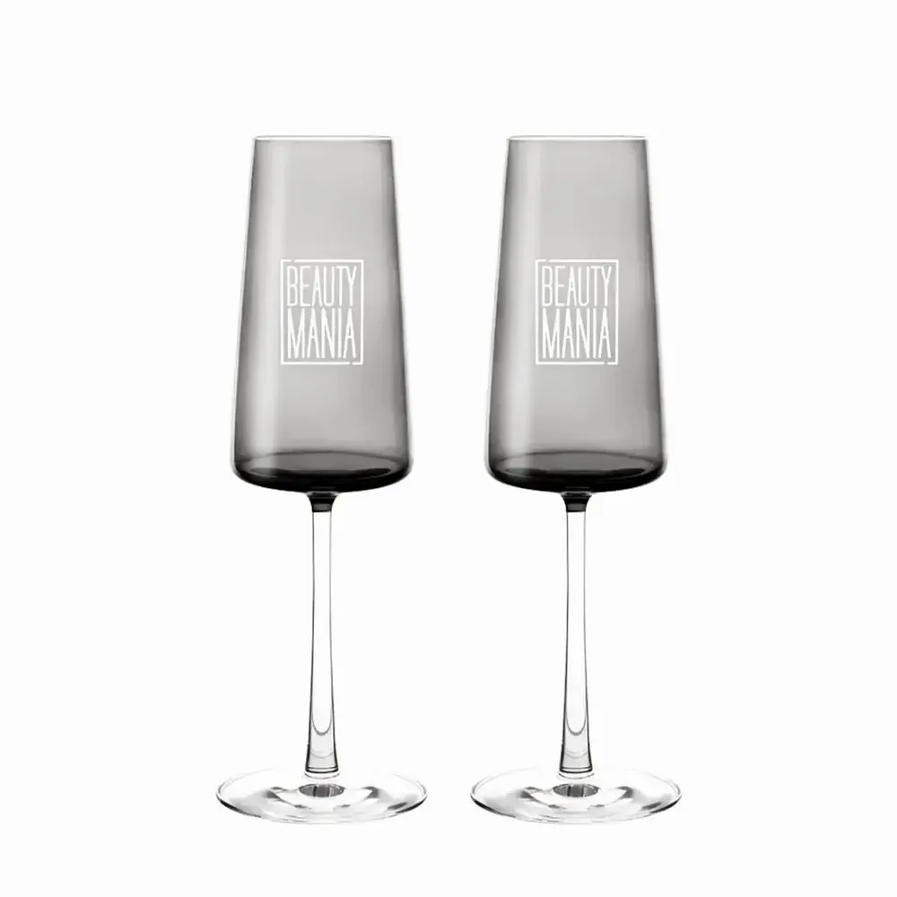 Cristallerie - Vida Verres à champagne colorés Prosecco Gris avec gravure - 2 pièces 240 ml - PEKALLA CRISTAL GLASS