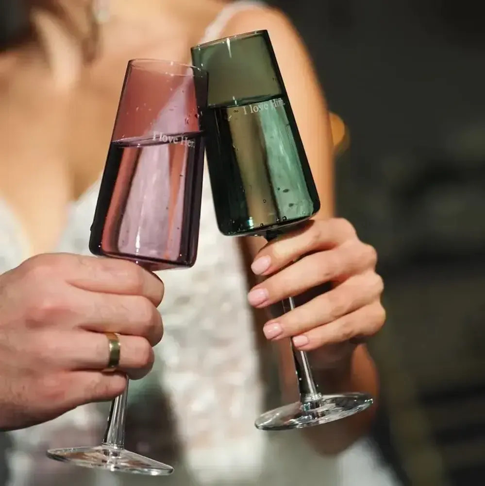 Verres - Vida Verres à champagne colorés Prosecco avec gravure - 2 pièces 240 ml - PEKALLA CRISTAL GLASS