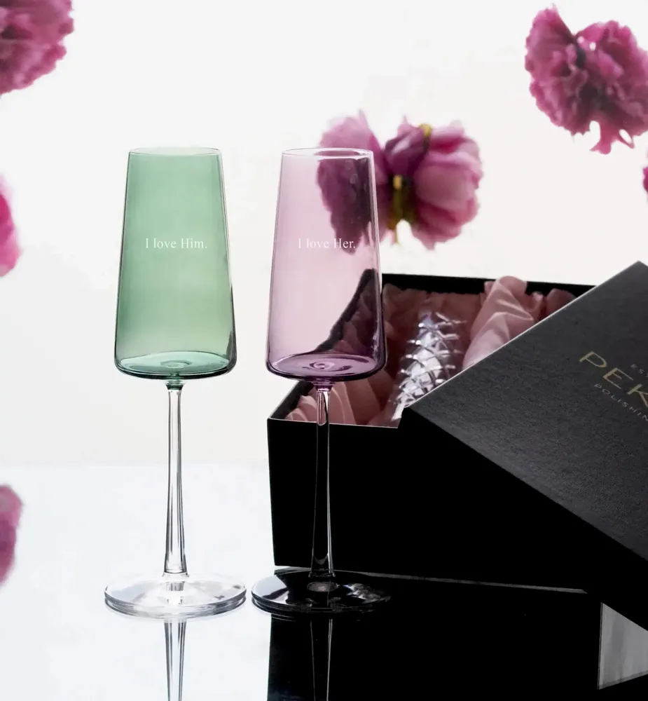 Verres - Vida Verres à champagne colorés Prosecco avec gravure - 2 pièces 240 ml - PEKALLA CRISTAL GLASS