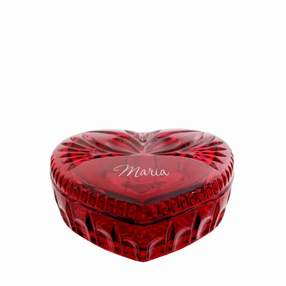 Crystal ware - Rubin crystal HEART jewelry box with name - PEKALLA CRISTAL GLASS