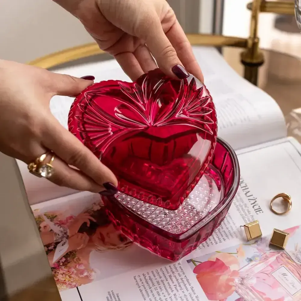 Crystal ware - Rubin crystal HEART jewelry box with name - PEKALLA CRISTAL GLASS
