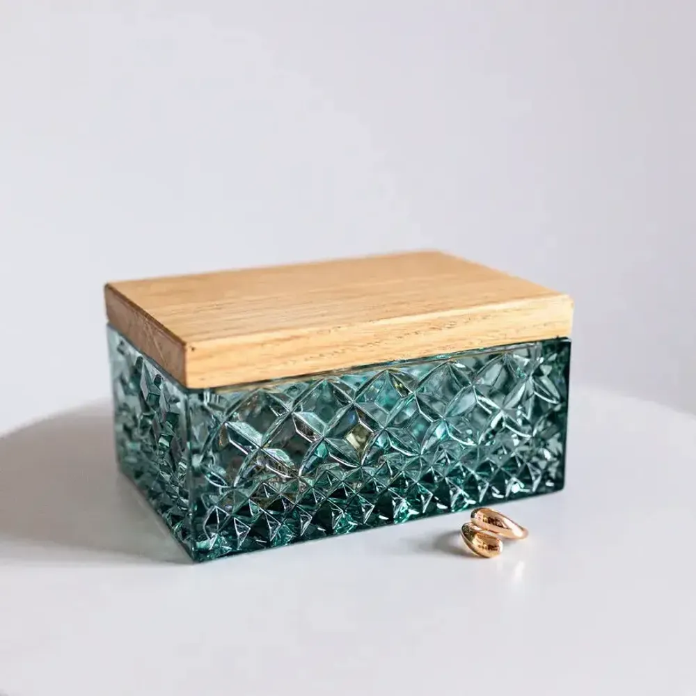 Cristallerie - Boîte à bijoux en cristal avec un couvercle en bois Malachit - PEKALLA CRISTAL GLASS