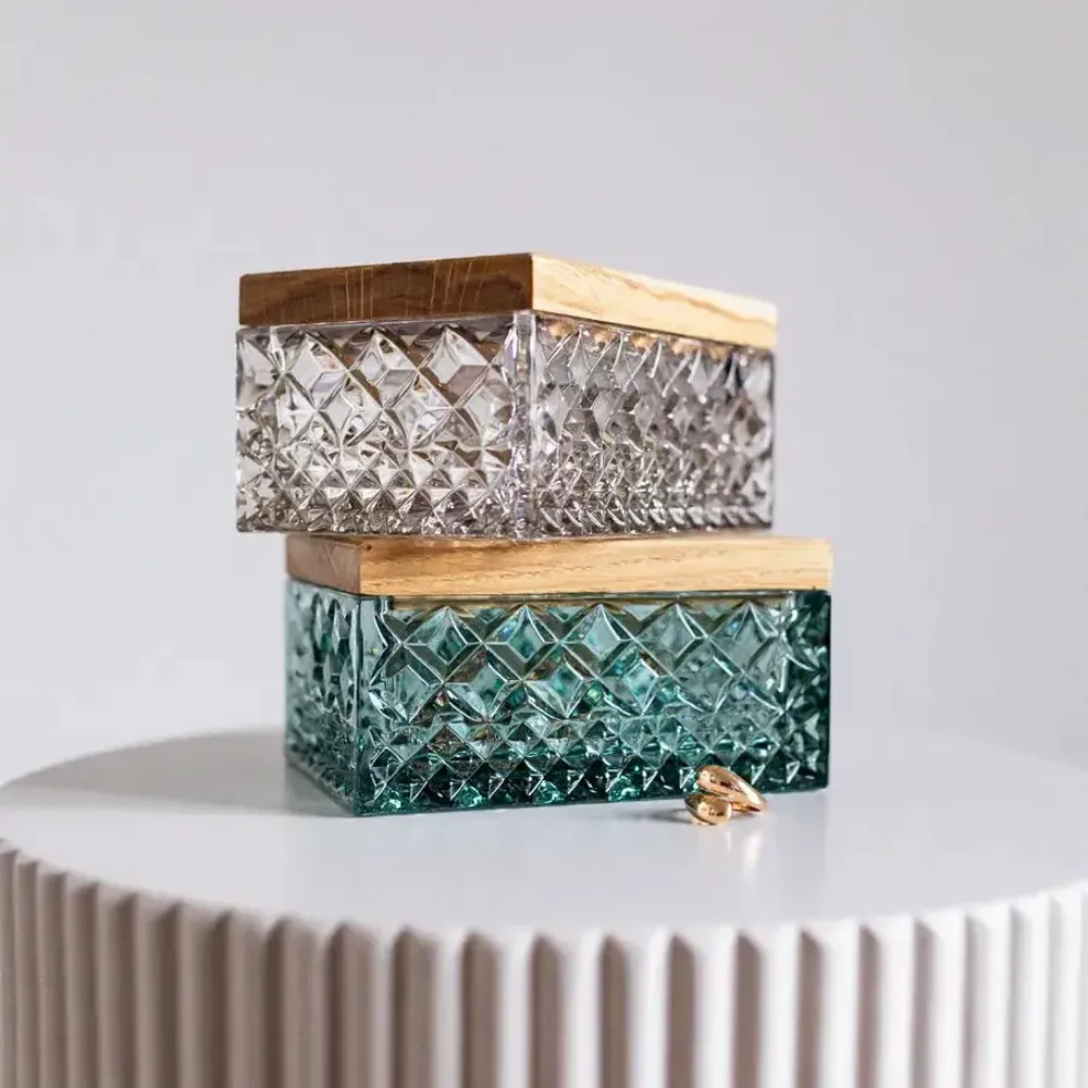Cristallerie - Boîte à bijoux en cristal avec un couvercle en bois Malachit - PEKALLA CRISTAL GLASS