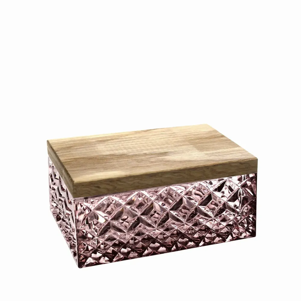 Cristallerie - Boîte à bijoux en cristal avec un couvercle en bois Slate - PEKALLA CRISTAL GLASS