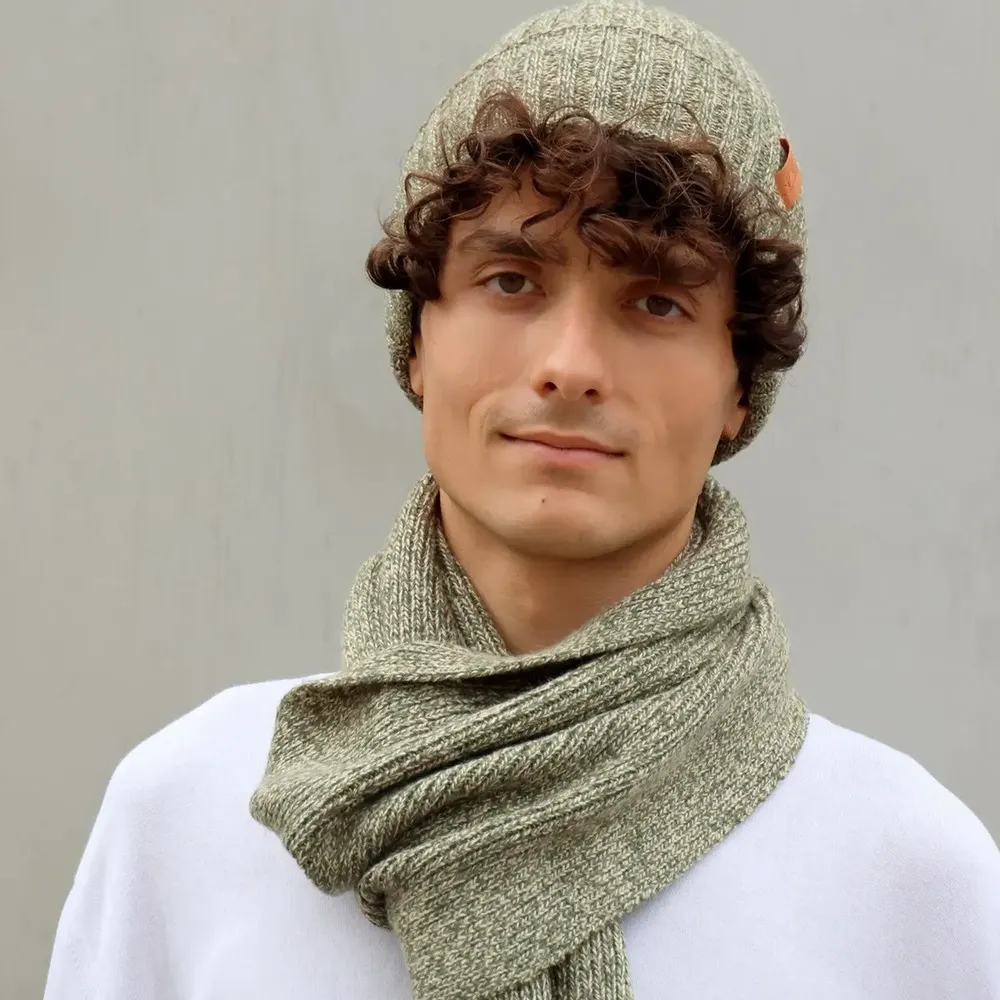 Scarves - JEFF & JACK mottled green wool duo - MONSIEUR CHARLI