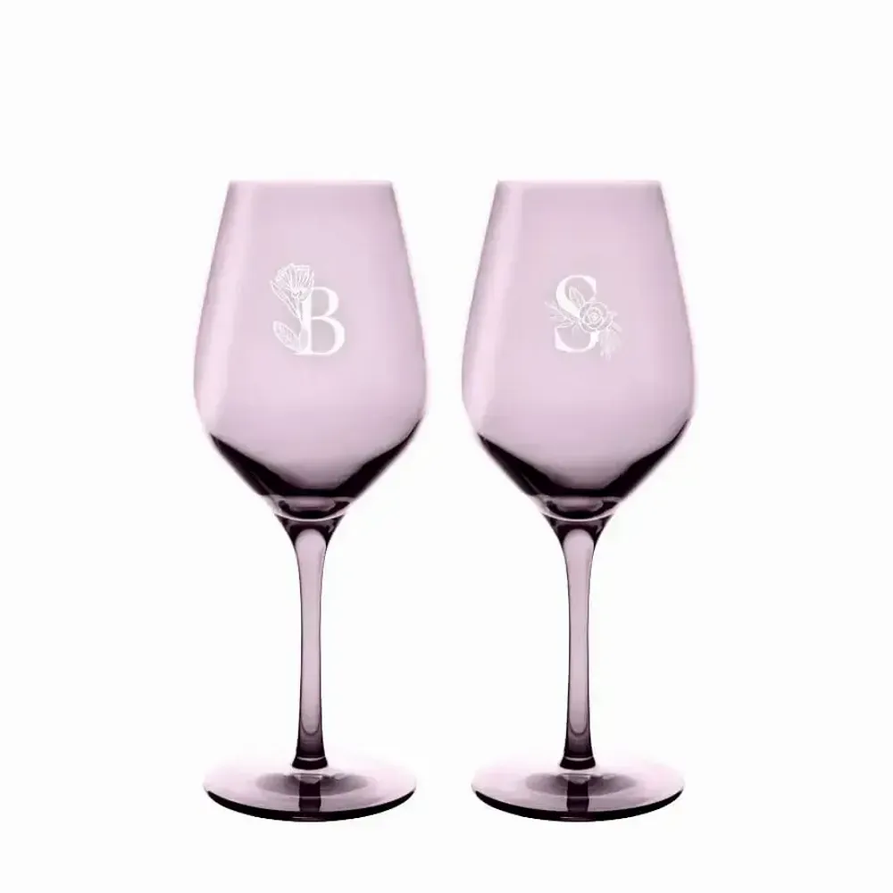 Crystal ware - Vispera Coloured Wine Glasses Verb with Initials for Wedding - 2 pieces 480 ml - PEKALLA CRISTAL GLASS