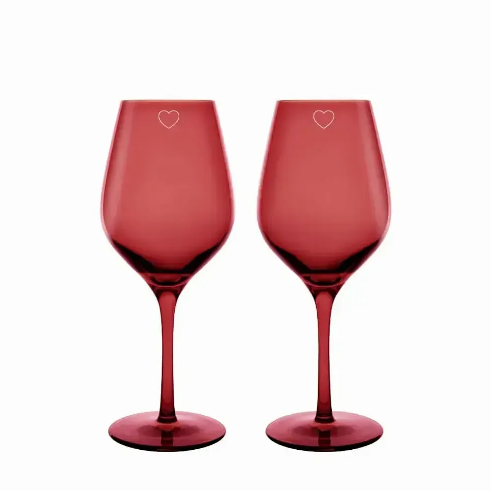 Glass - Vispera Rosal colored wine glasses with serce engraving - 2 pieces 480 ml - PEKALLA CRISTAL GLASS