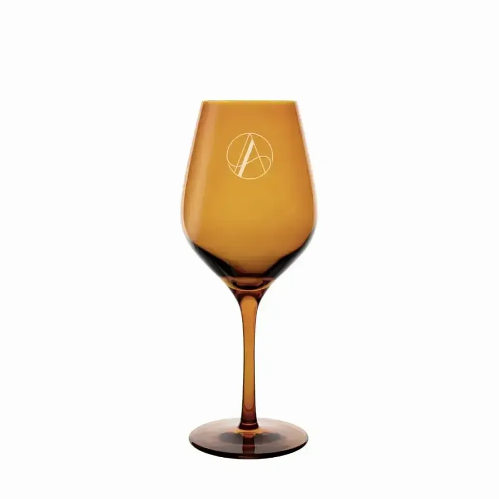 Glass - Vispera Amber Colored Wine Glasses with Engraving - 1 Piece 480 ml - PEKALLA CRISTAL GLASS