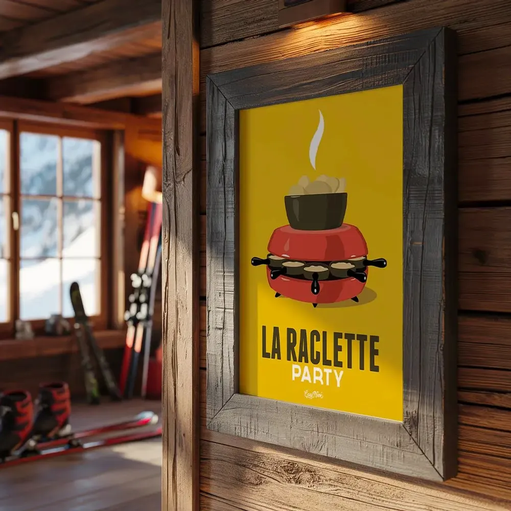 Affiches - Affiche encadrée La Raclette : Jaune - COSYNÉVÉ - MOUNTAIN POSTERS