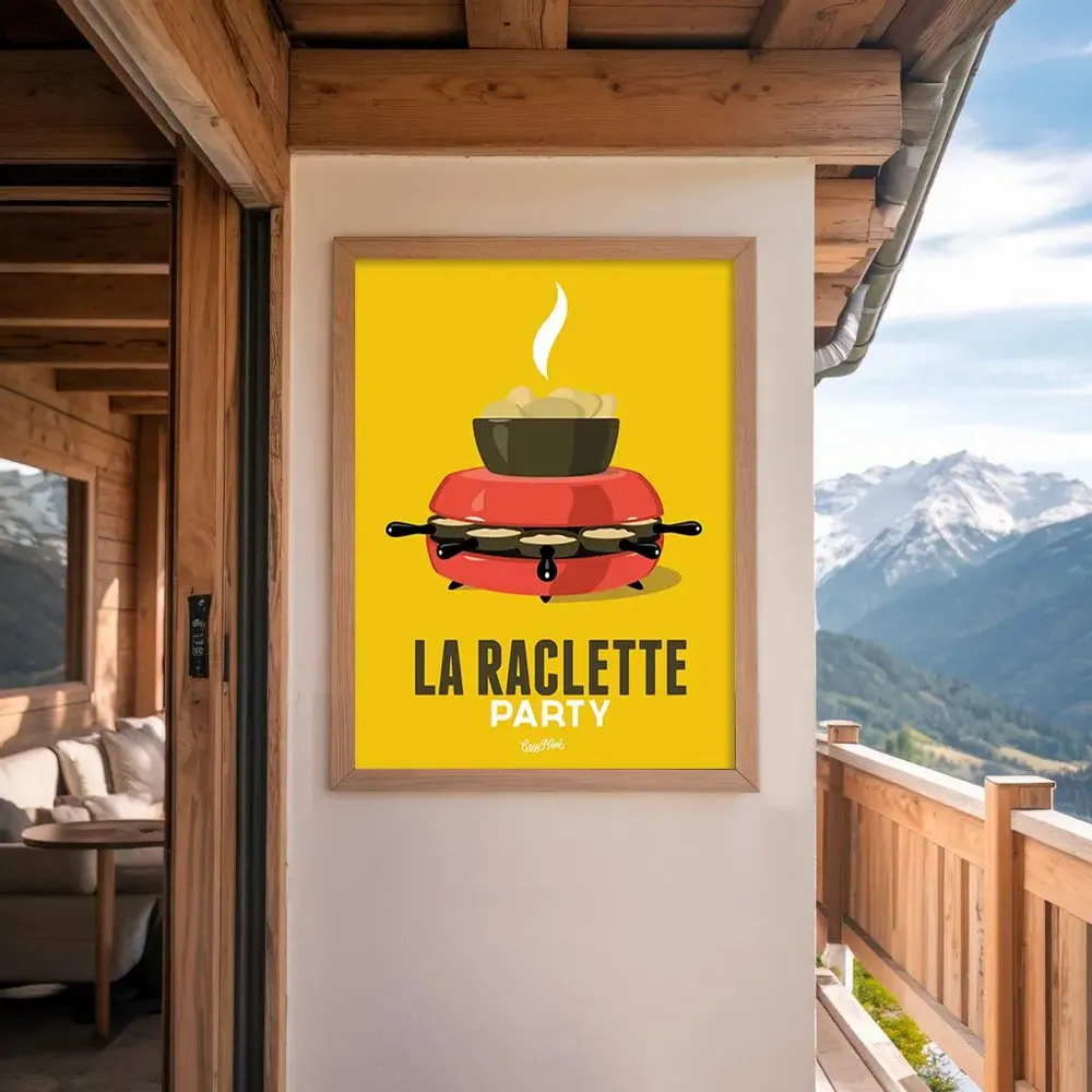 Affiches - Affiche encadrée La Raclette : Jaune - COSYNÉVÉ - MOUNTAIN POSTERS