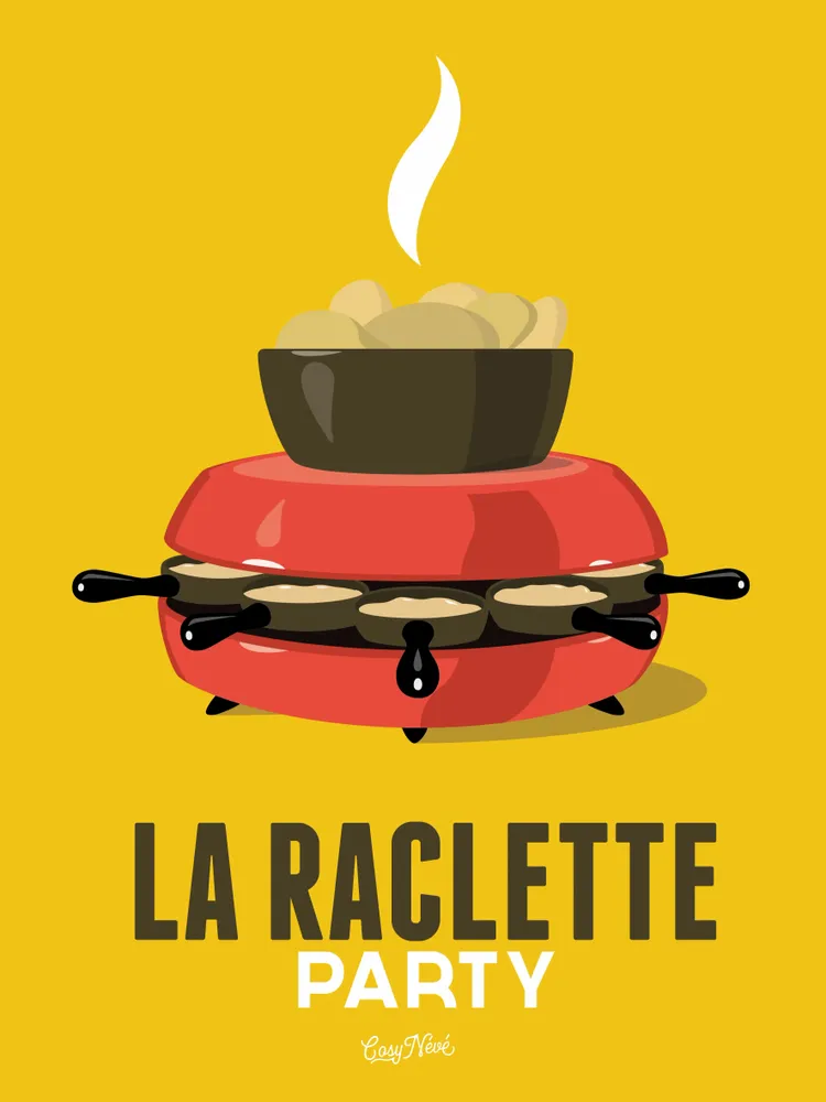 Affiches - Affiche encadrée La Raclette : Jaune - COSYNÉVÉ - MOUNTAIN POSTERS