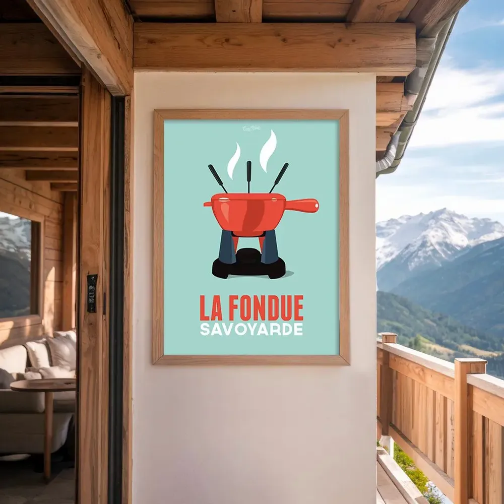 Affiches - Affiche encadrée La Fondue : Bleu - COSYNÉVÉ - MOUNTAIN POSTERS